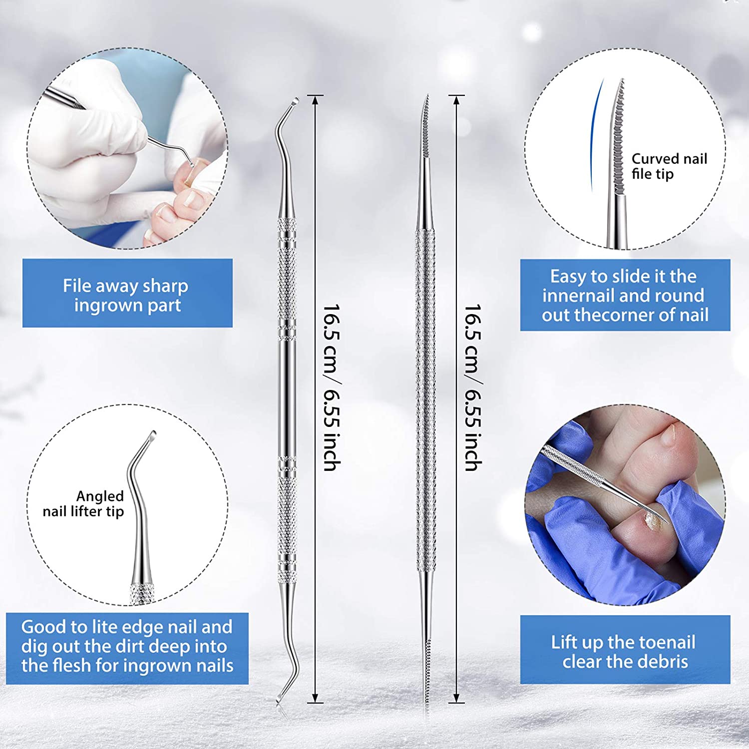 15 Pieces Ingrown Toenail Tools Stainless Steel Foot Nail Tools, Toenail File and Lifter, Nail Clipper, Cuticle Cutters, Cuticle Pusher and Manicure Pedicure Tools for Ingrown and Thick Nail (Black) - Image 5